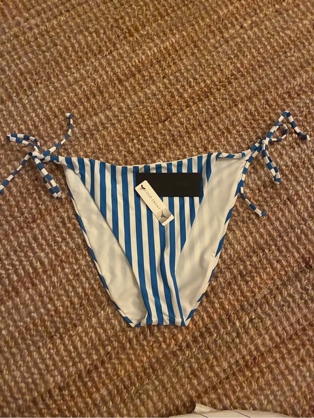 Gianni Bini Scoop Front Tie Side Bikini Bottom Blue White Stripe L NWT